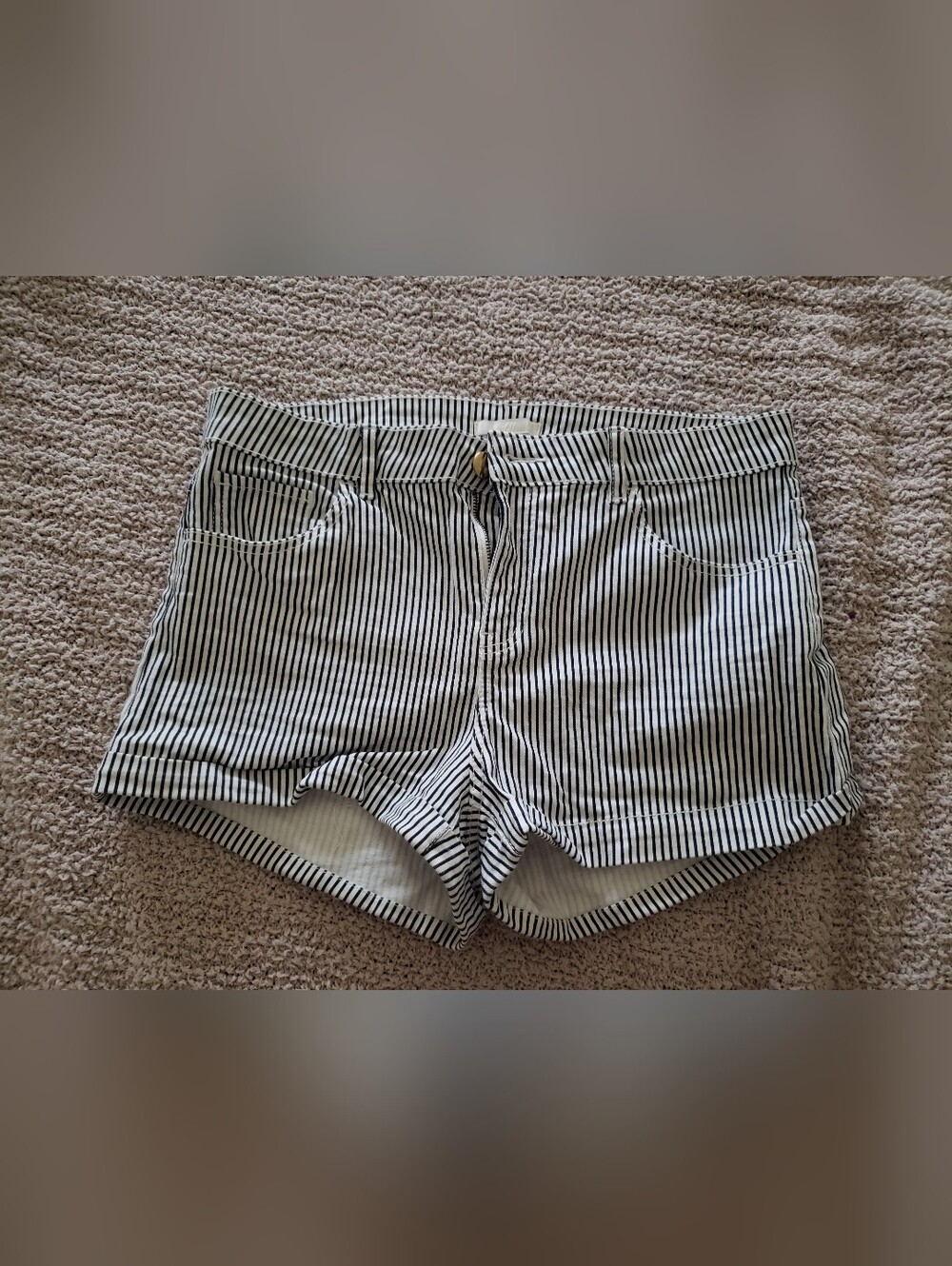 H&M Black and White High Waist Striped Women's Shorts